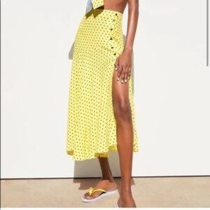 Brand New Zara Yellow Polka Dot Midi Skirt